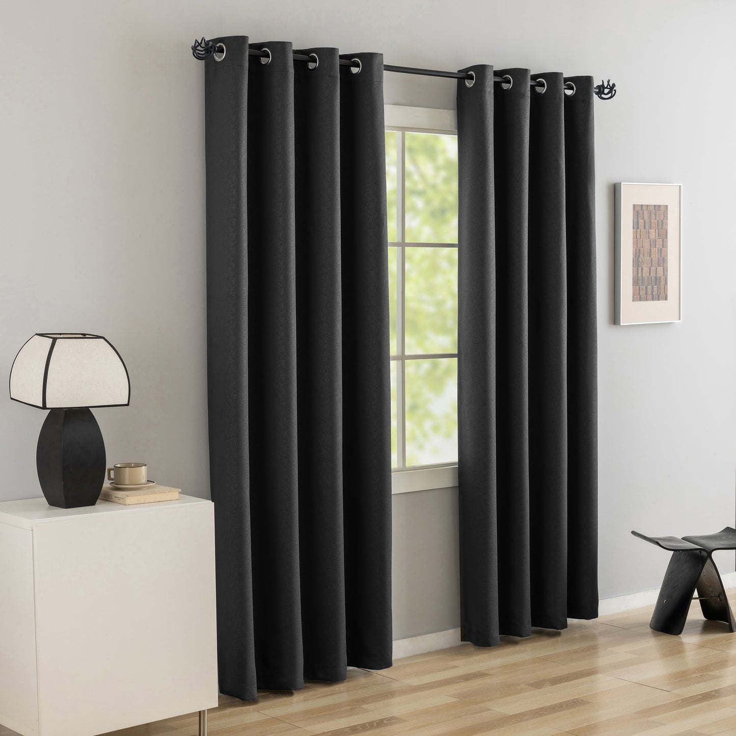 Black Pattern Eyelet Curtain
