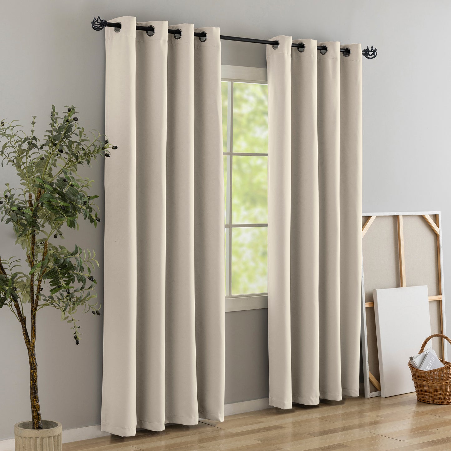Beige Plain Eyelet Curtain