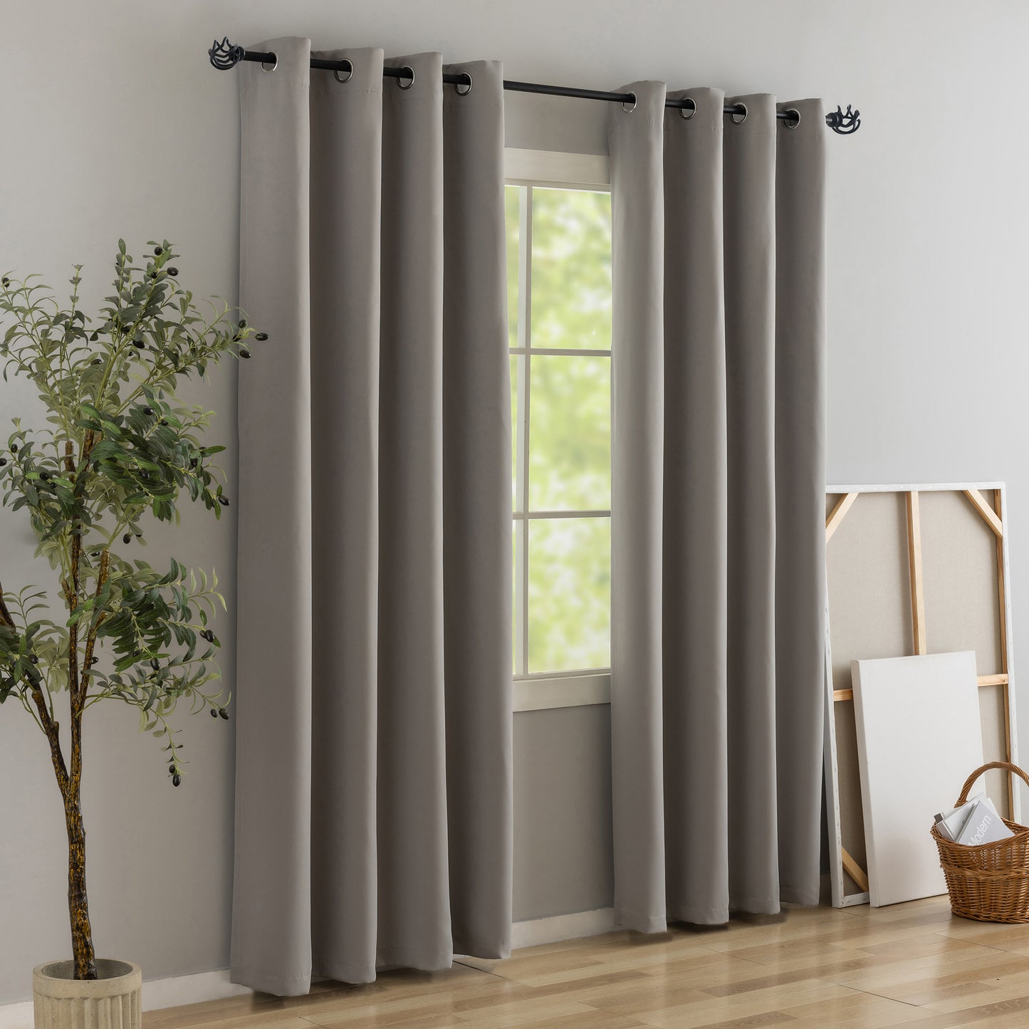 Grey Plain Eyelet Curtain