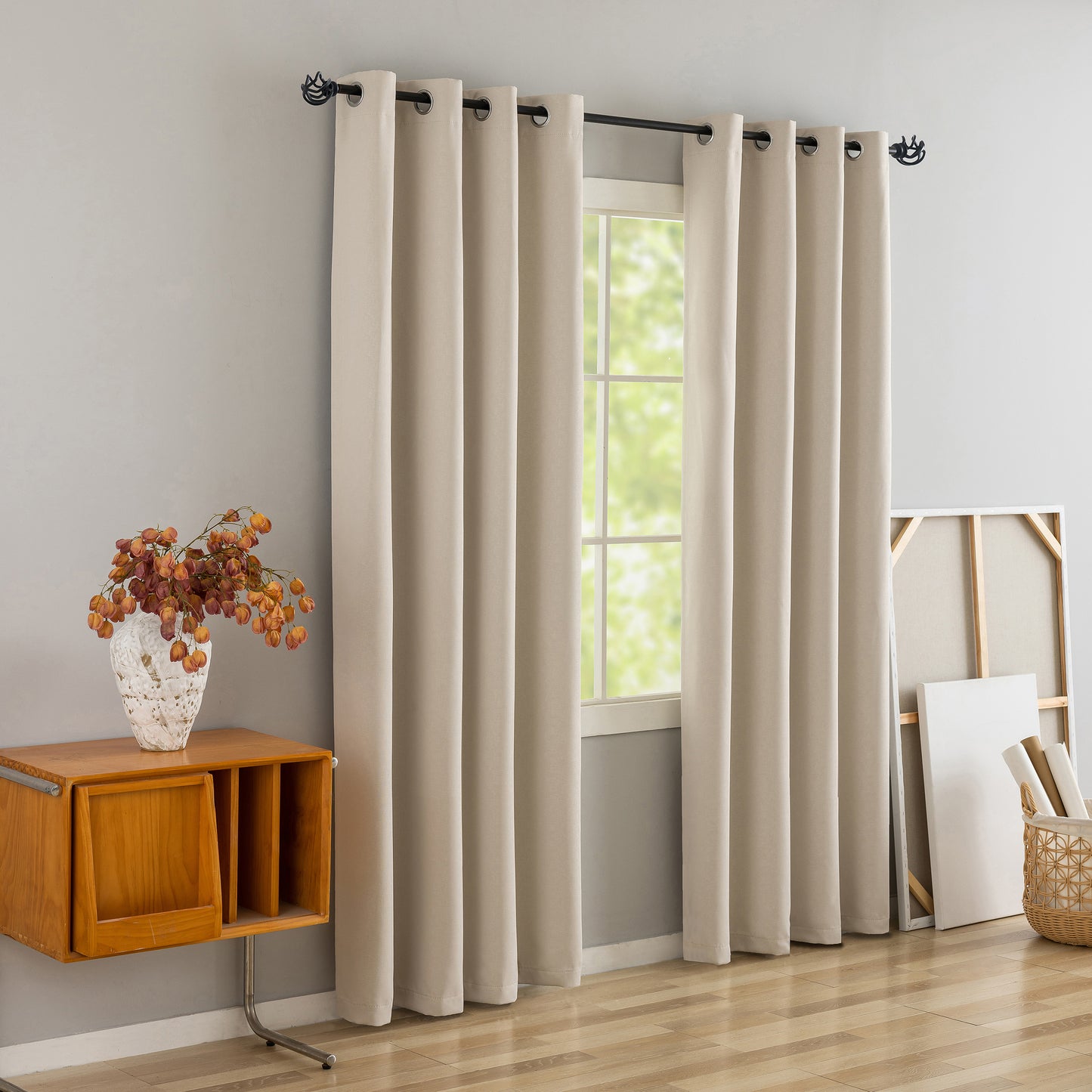 Beige Pattern Eyelet Curtain