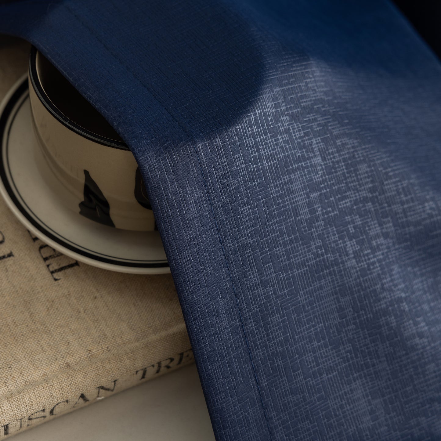 Navy Pattern Eyelet Curtain
