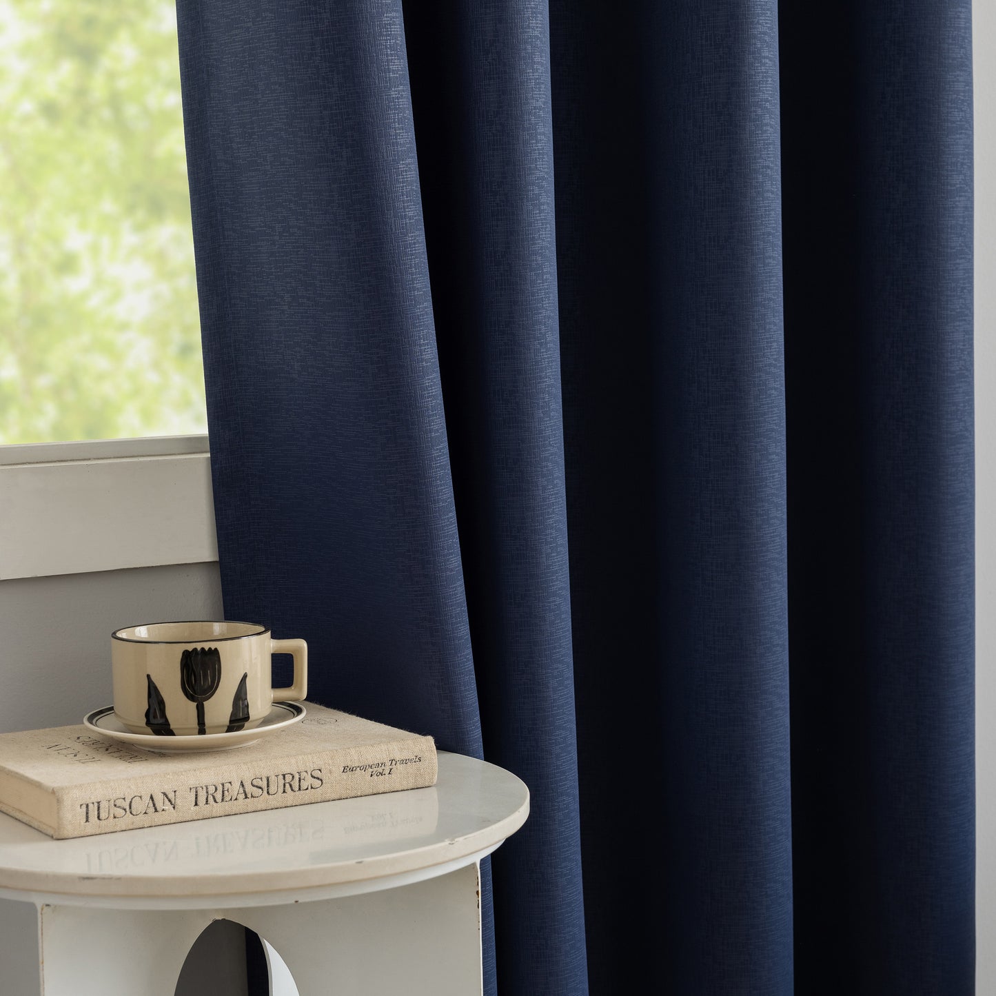 Navy Pattern Eyelet Curtain