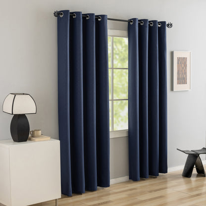 Navy Pattern Eyelet Curtain