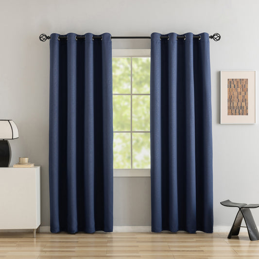 Navy Pattern Eyelet Curtain