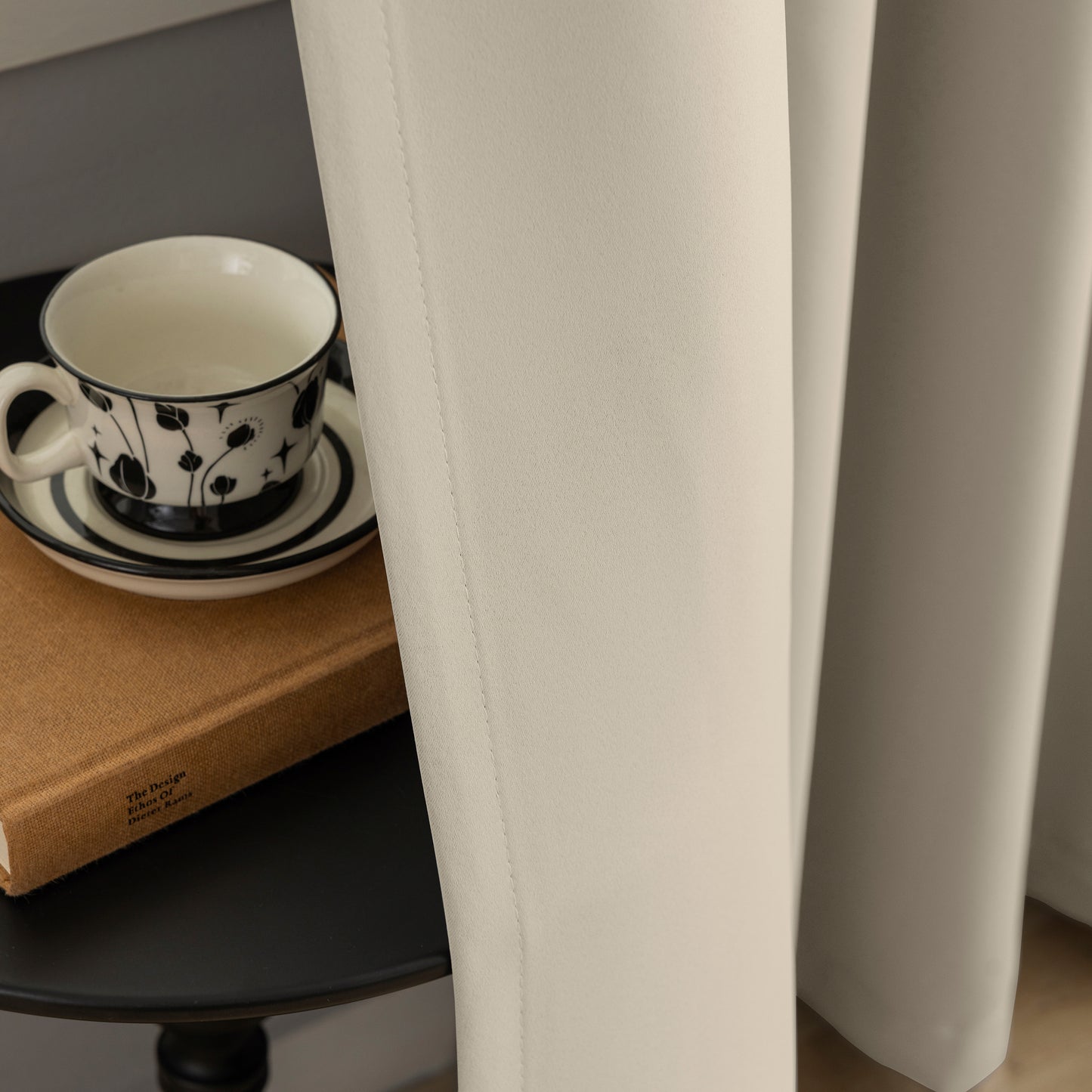 Beige Plain Eyelet Curtain