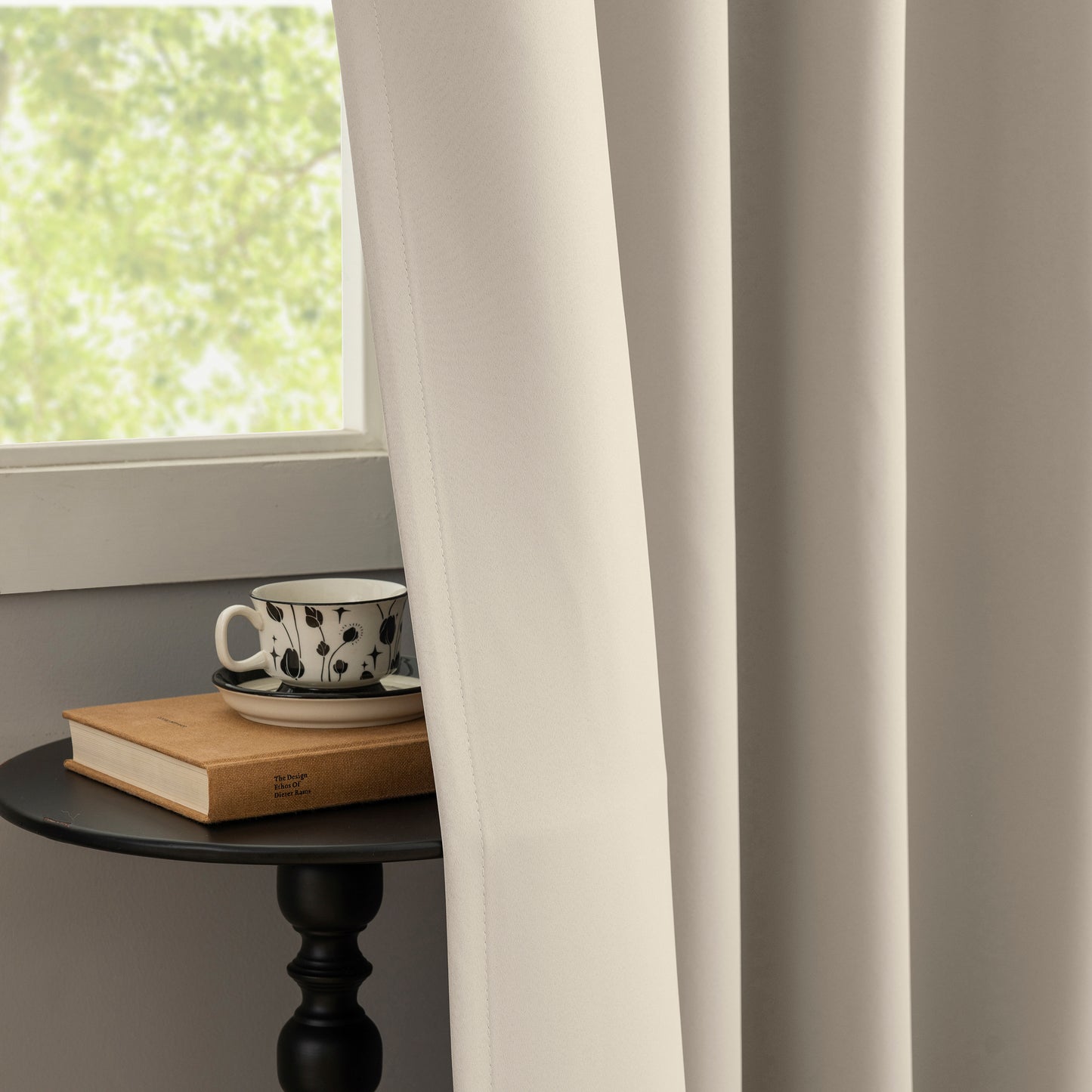 Beige Plain Eyelet Curtain
