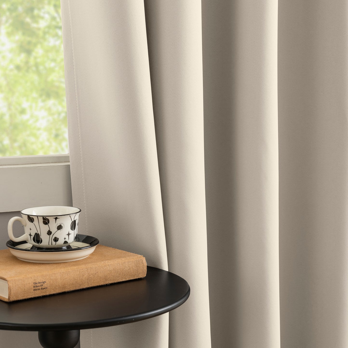 Beige Plain Eyelet Curtain