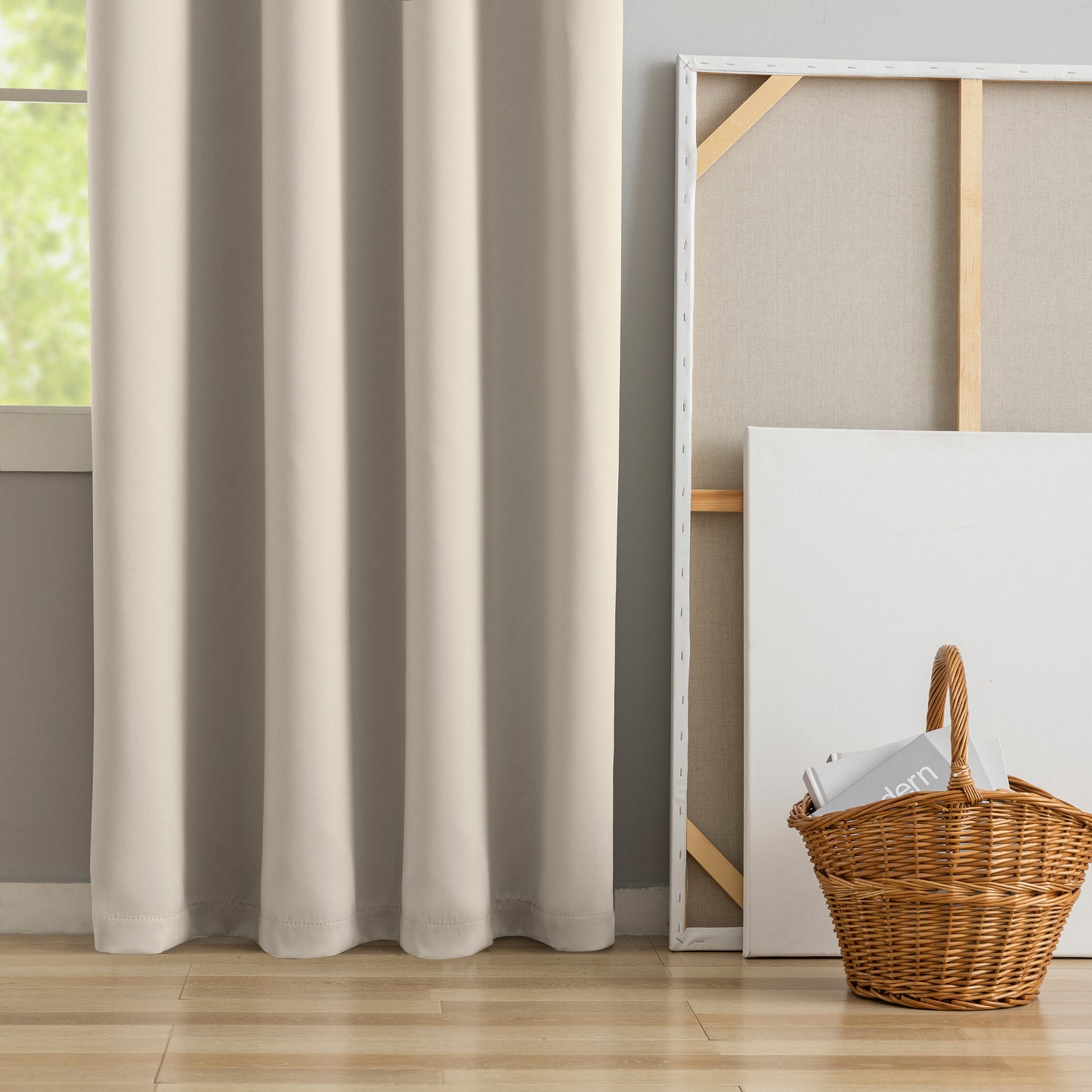 Beige Plain Eyelet Curtain