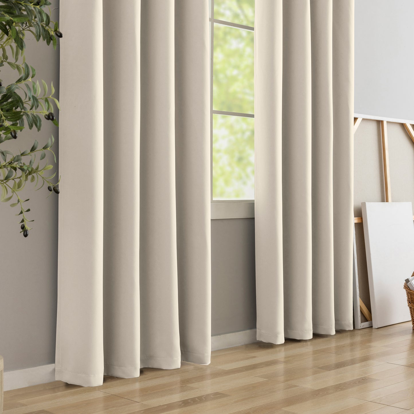 Beige Plain Eyelet Curtain