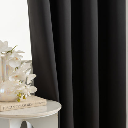 Black Plain Eyelet Curtain