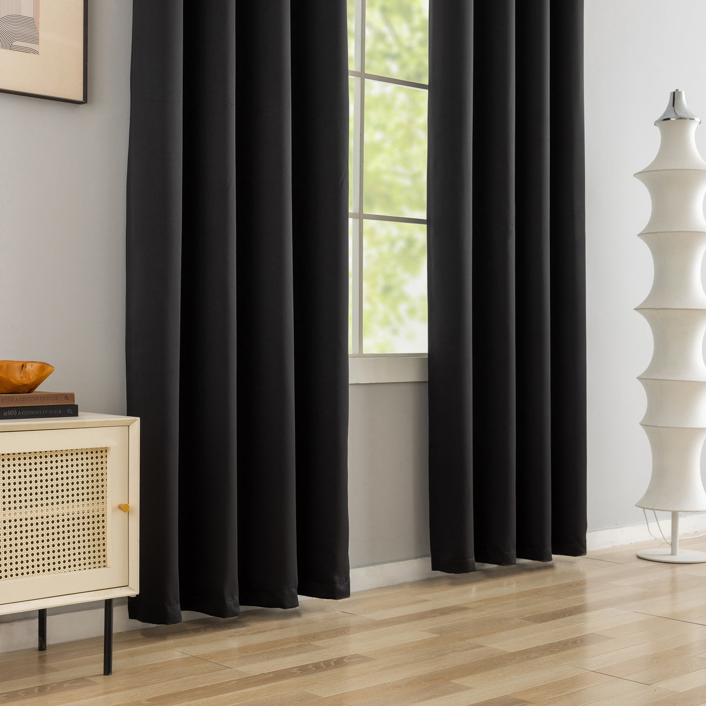 Black Plain Eyelet Curtain