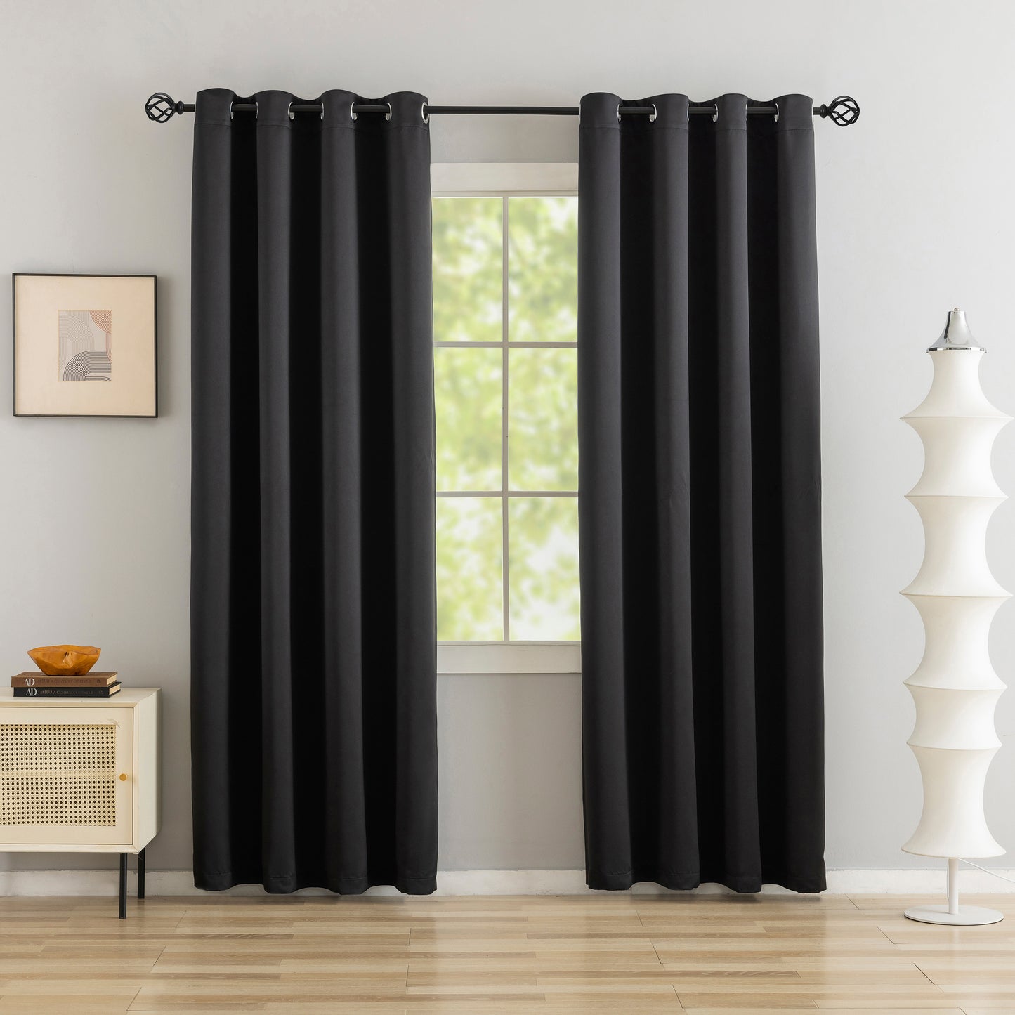 Black Plain Eyelet Curtain