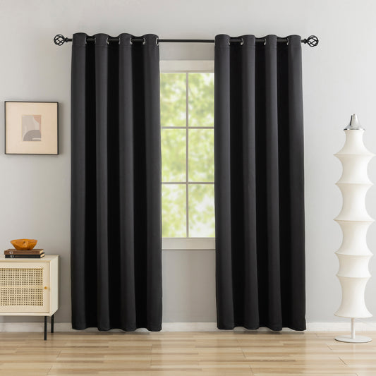 Black Plain Eyelet Curtain